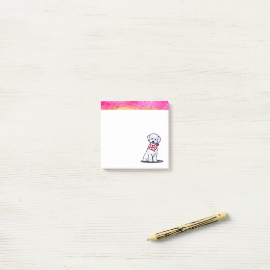 Post-it® Notes d'Art Bichon Rose Et Or (Sur un bureau)