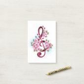 Post-it® Notes de clef musicale en treble avec des fleurs S (Sur un bureau)