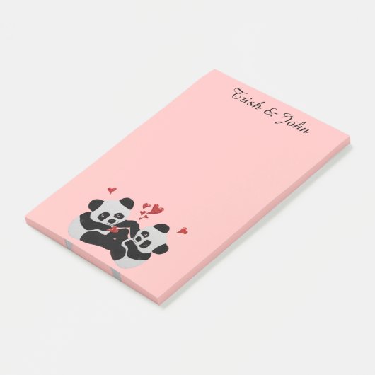 Post-it® Notes de Courrier-it® de coeurs de panda (Incliné)