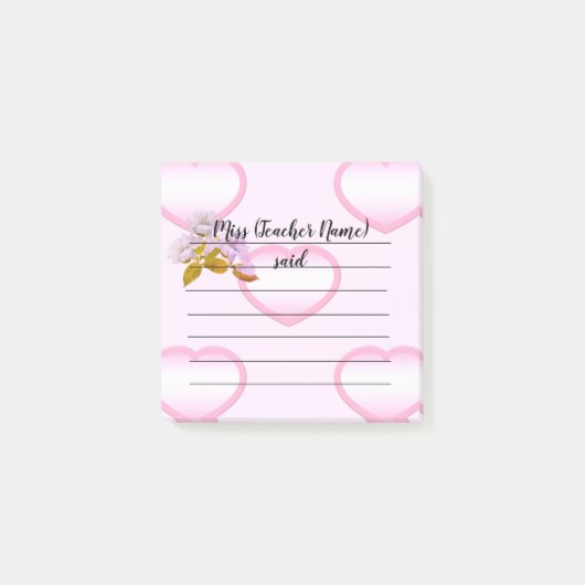 Post-it® Notes de l'enseignant de Coeur rose customisé (Devant)