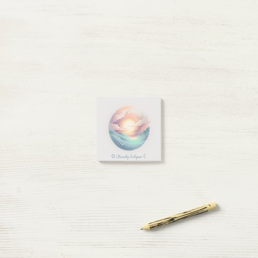 Post-it® Notes de logo Cloudy Eclipse (Sur un bureau)