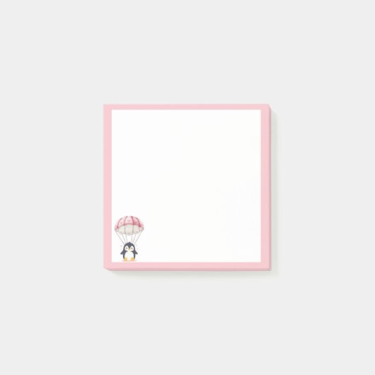 Post-it® Notes de parachute pingouin mignon rose pastel (Devant)