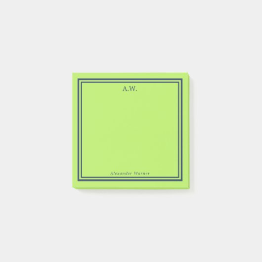 Post-it® Notes de post-it monogrammes marine et néon vert (Devant)