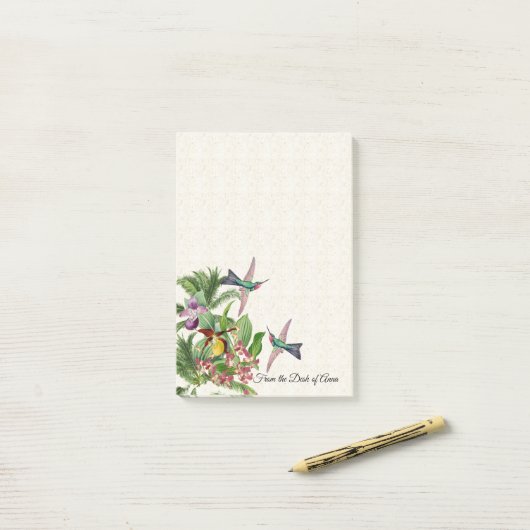 Post-it® Notes de post-it sur les fleurs d'orchidées d'oise (Sur un bureau)