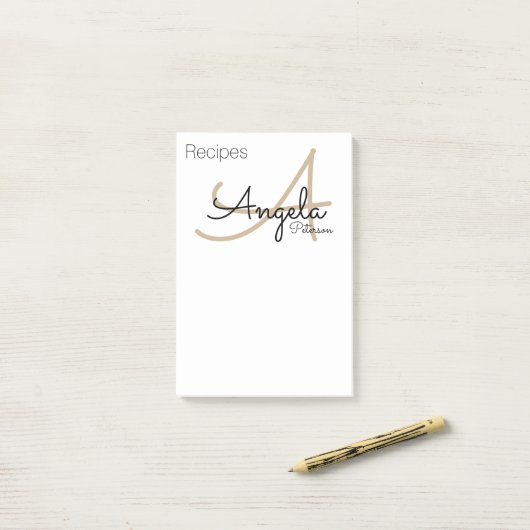 Post-it® Notes de recettes du monogramme du chef (Sur un bureau)