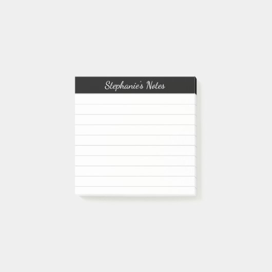 Post-it® Notes de script élégant noir gris ligné (Devant)
