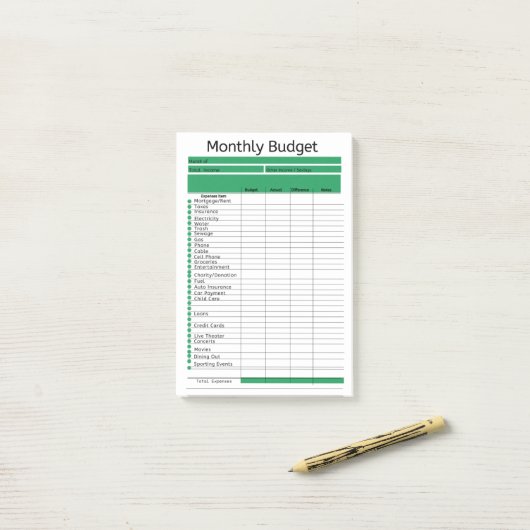 Post-it® Notes de suivi budgétaire mensuelle (Sur un bureau)