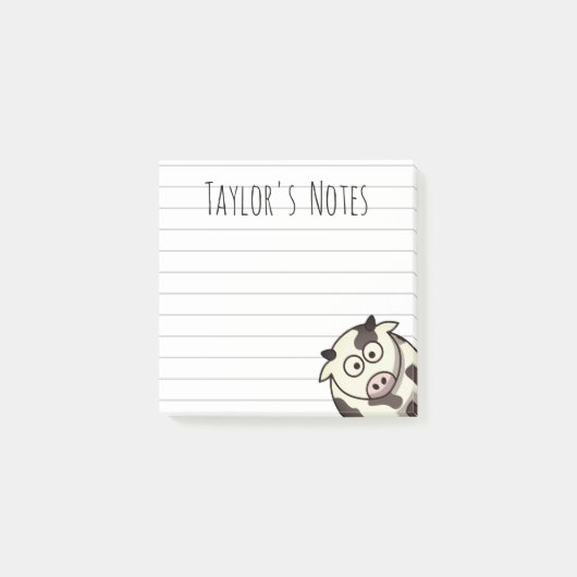 Post-it Notes de vache de dessin animé drôle migno (Devant)