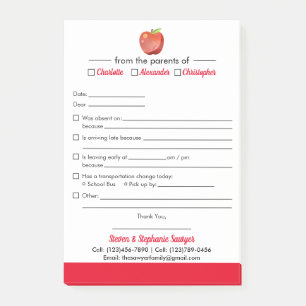 Post-it® Notes d'excuse d'étudiant pour le bloc - notes de