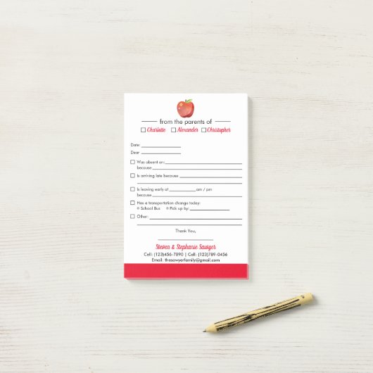 Post-it® Notes d'excuses de l'élève pour le Bloc-notes post (Sur un bureau)