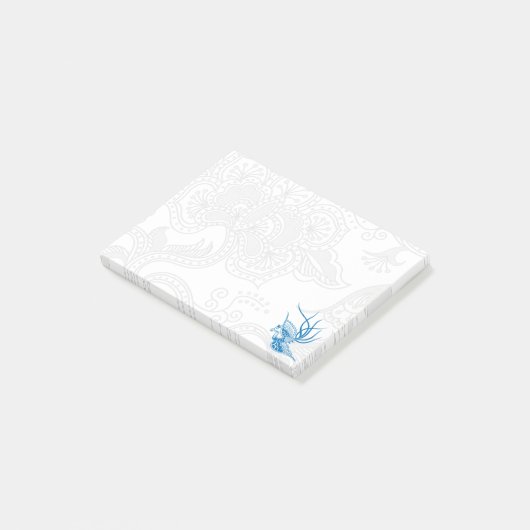 Post-it® Notes d'oiseaux et de fleurs bleus (Incliné)