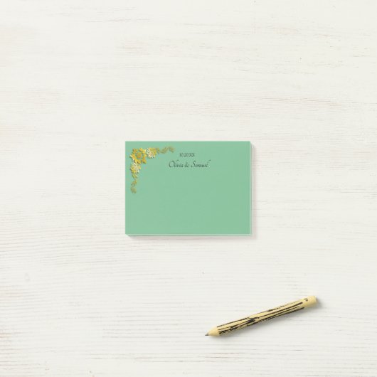 Post-It Notes Emerald Green & Gold (Sur un bureau)