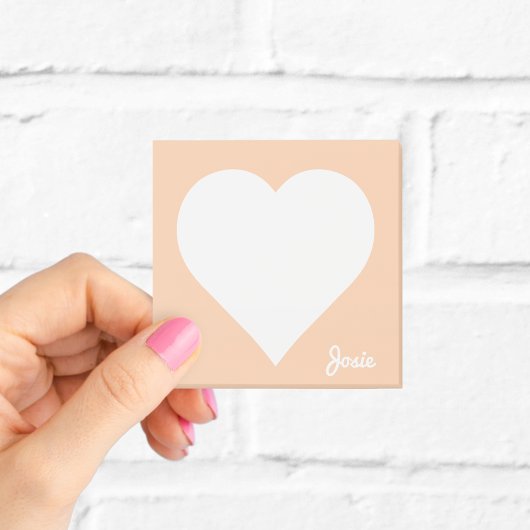 Post-it® Notes en forme de coeur orange avec nom