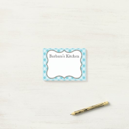 Post-it® Notes En vichy personnalisées en bleu (Sur un bureau)