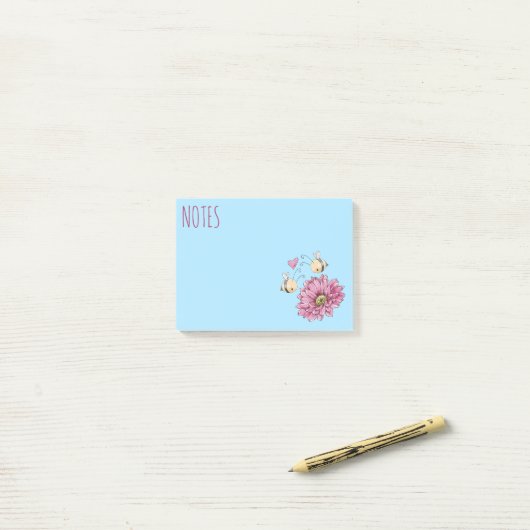 Post-It Notes Fleur Abeilles Mignonnes (Sur un bureau)