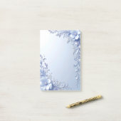 Post-it Notes Fleurs Ornementales Bleues avec Perl (Sur un bureau)