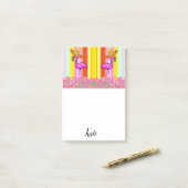Post-it Notes Floral Flamant Rose Rayure (Sur un bureau)