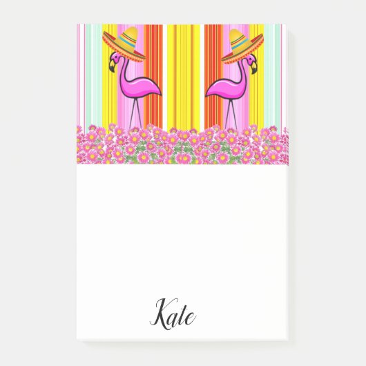 Post-it Notes Floral Flamant Rose Rayure (Devant)