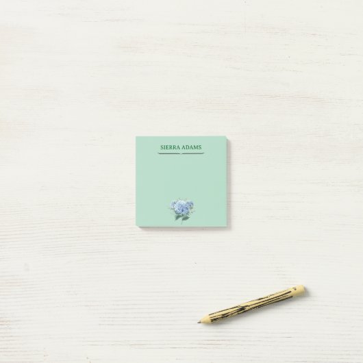 Post-it® Notes - Hydrangea Floral sur Mint Green (Sur un bureau)