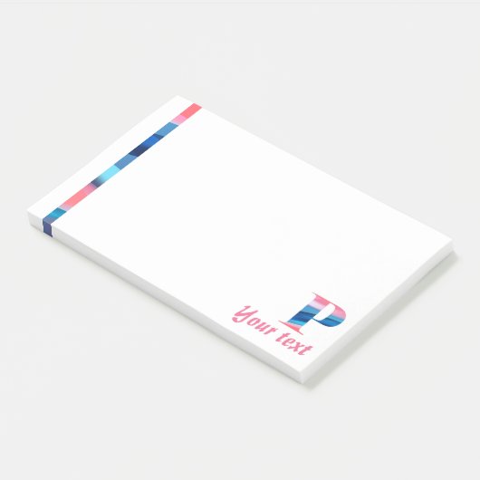 Post-it® Notes initiales monogramme P corail bleu (Incliné)