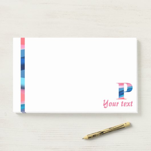Post-it® Notes initiales monogramme P corail bleu (Sur un bureau)
