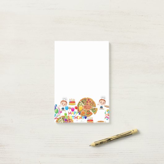 Post-it Notes Joyeux Anniversaire Pizza (Sur un bureau)