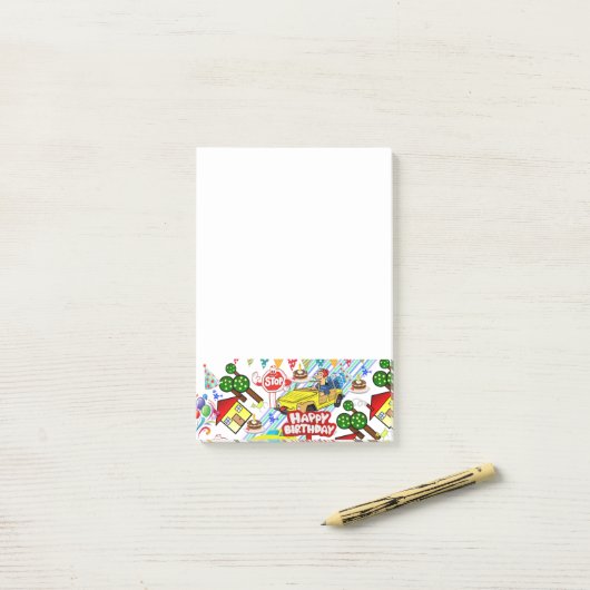 Post-it Notes Joyeux Anniversaire Voitures (Sur un bureau)