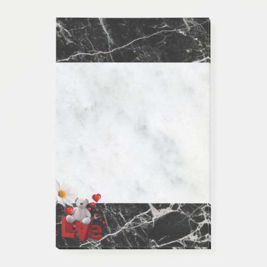 Post-it Notes Marbre Blanc & Noir Ours en Peluche (Devant)