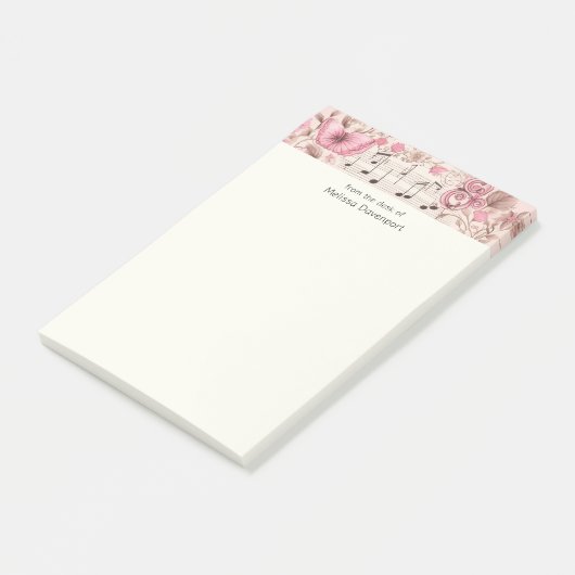 Post-it® Notes musicales et style rétro papillon (Incliné)
