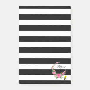 Post-it Notes Noir Rayure Bumblebee Floral