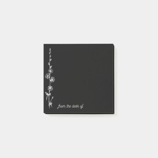 Post-it® Notes noires avec bouquets de fleurs blanches vint (Devant)