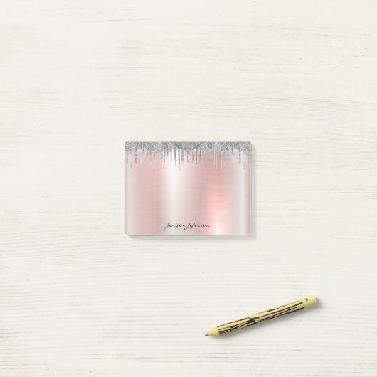 Post-it® Notes Nom Or Rose Clair (Sur un bureau)