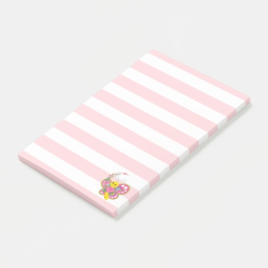 Post-it® Notes Papillon rose et blanc à rayures (Incliné)