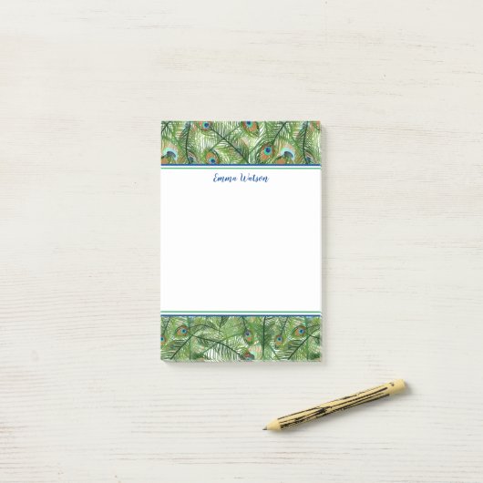 Post-it Notes-Peacock Feathers Post-it® Notes (Op bureau)