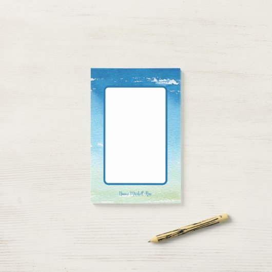Post-it® Notes personnalisées Blue Sky Ocean Waves (Sur un bureau)
