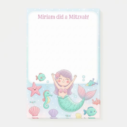 Post-it® Notes personnalisées Mitzvah de mignonne sirène (Devant)
