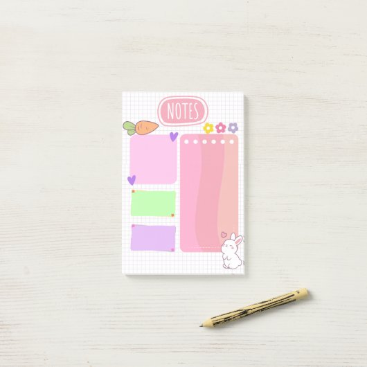 Post-it® Notes Pink Pastel Kawaii (Sur un bureau)