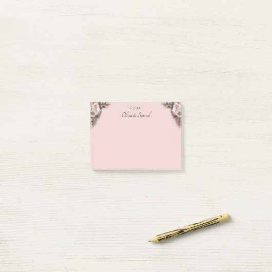 Post-it® Notes Pink Roses & Doves Wedding (Sur un bureau)
