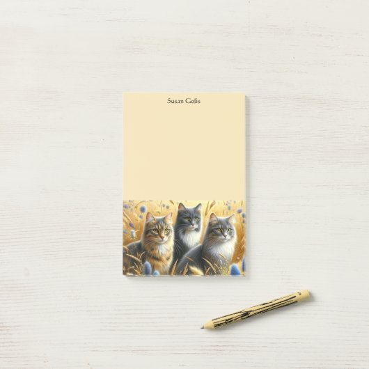 Post-it® Notes post-it de l'Amoureux des chats de trois cha (Sur un bureau)