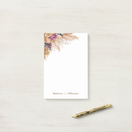 Post-it® Notes post-it de l'aquarelle moderne Boho Pampas (Sur un bureau)