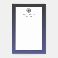 Notes post-it de Monogramme en argent bleu marine