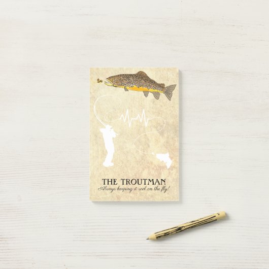 Post-it® Notes post-it de pêche à la truite Brown (Sur un bureau)