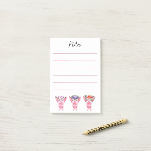 Post-it® Notes post-it des cochons floraux (Sur un bureau)