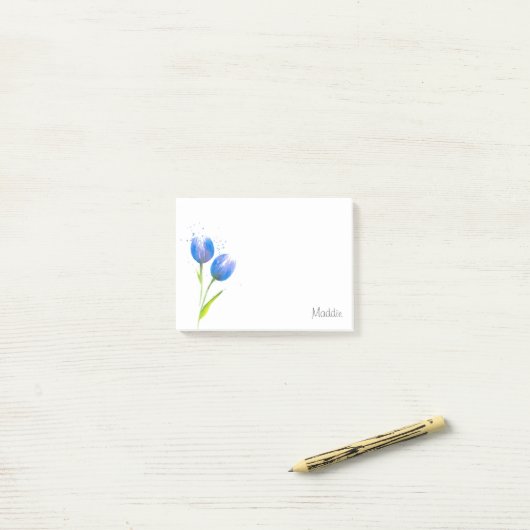Post-it® Notes post-it des tulipes violettes bleues (Sur un bureau)