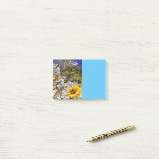 Post-it® Notes Post-it Notes, Tournesol Floral Dinosaure (Sur un bureau)