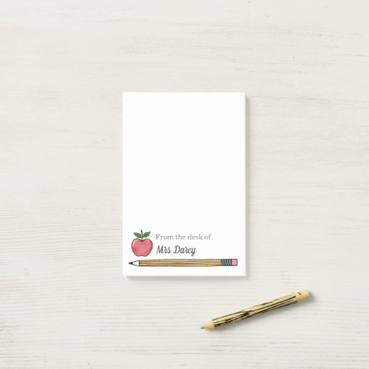 Post-it® Notes postales de l'enseignant personnalisé Apple  (Sur un bureau)