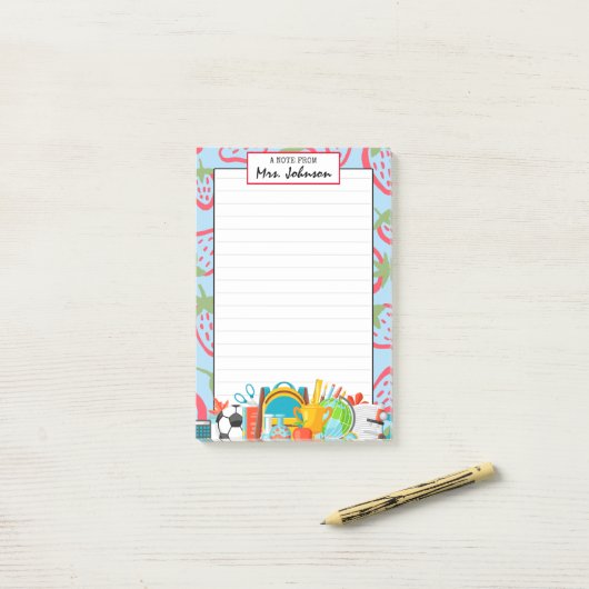 Post-it® Notes postales de l'enseignant sur mesure de frais (Sur un bureau)