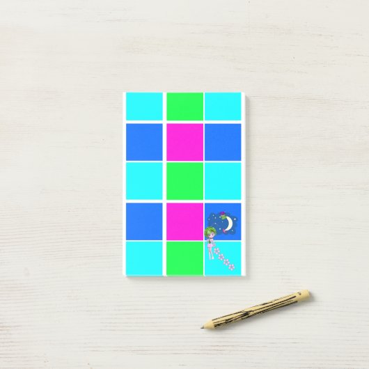 Post-it Notes Rose Clair Carrés Bleus (Sur un bureau)