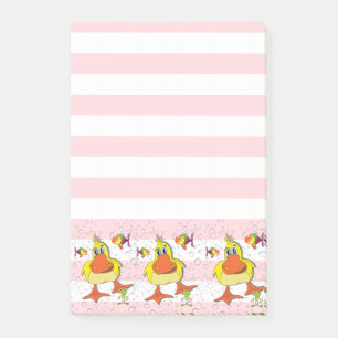 Post-it Notes Rose et Blanc Rayure Canard Poisson