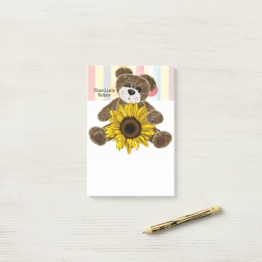 Post-it® Notes Tournesol Petit Ours Teddy (Sur un bureau)